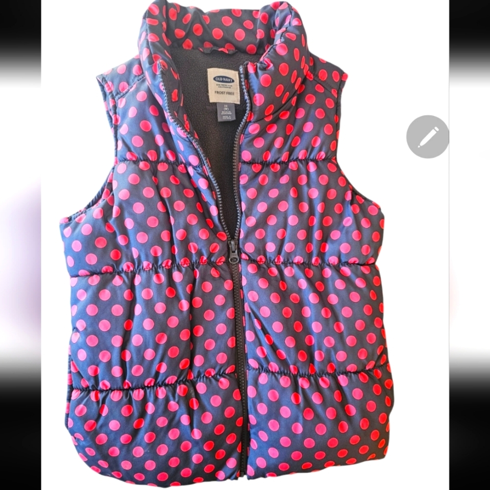 Old Navy Pink and Gray Puffer Vest with Quilted Texture and High Collar
